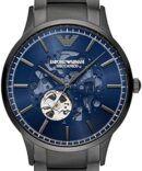 Emporio Armani Renato Automatic Blue Dial Grey Steel Strap Watch For Men - AR60056